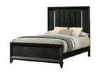 Queen Size Black Upholstered LED Panel Bed with Solid Wood Frame