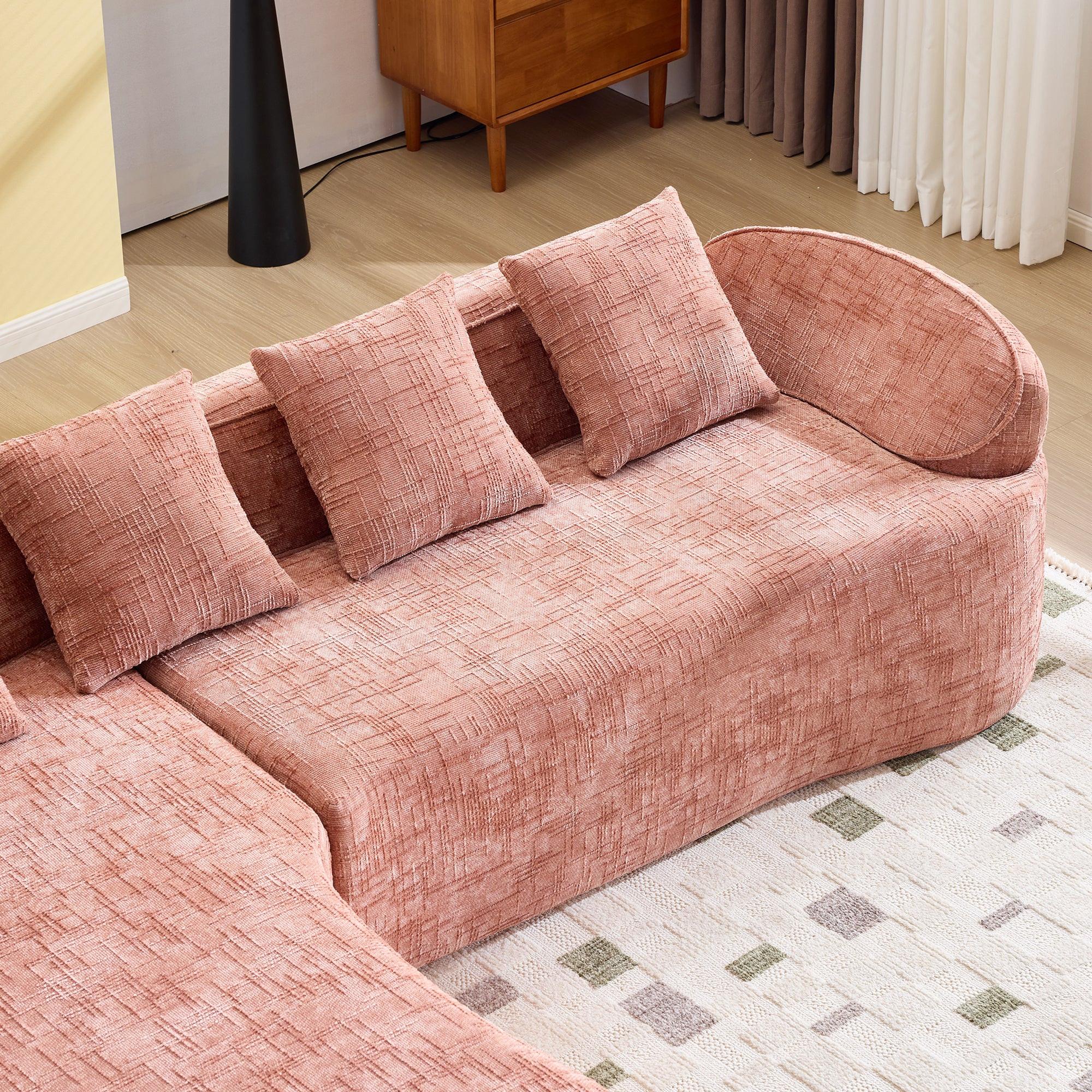 Pink Chenille L-Shaped Sofa Perfect for Living Room.