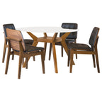 Flynn Brown Round Glass Dining Table Set for Four.