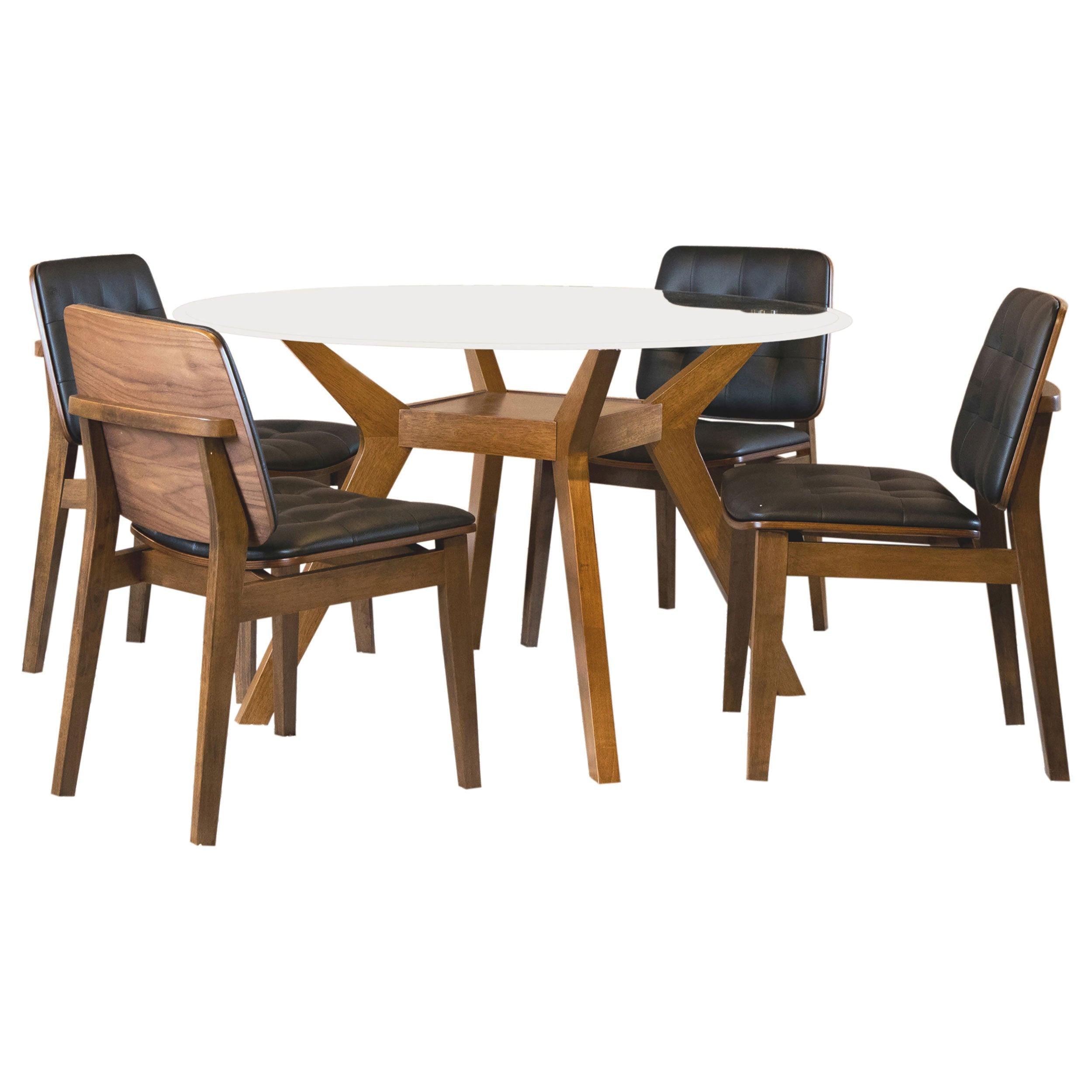 Flynn Brown Round Glass Dining Table Set for Four.