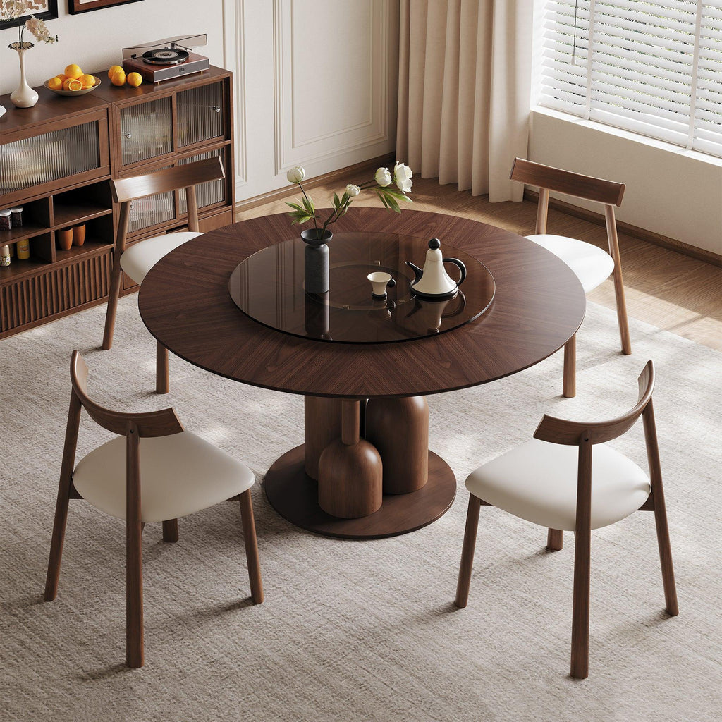 Wabi-Sabi Oak Round Table Set with 4 Chairs & Lazy Susan.