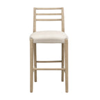 Front view of Ladder Back Bar Stool featuring a cushioned upholstered seat and wooden ladder-style backrest for modern comfort.