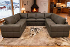 Olive Green Leather Match 8-Seater Modular Sectional with Square Arms