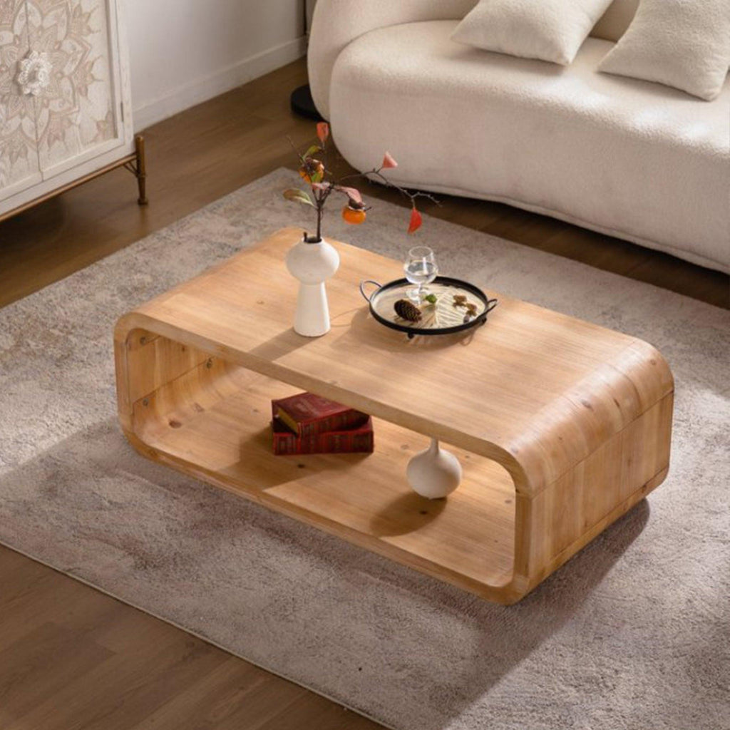 Light Wood Coffee Table with Open Storage for Living Rooms.