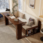 Queen Multifunctional Daybed with extended removable desk, showcasing workspace functionality and integrated side shelving.