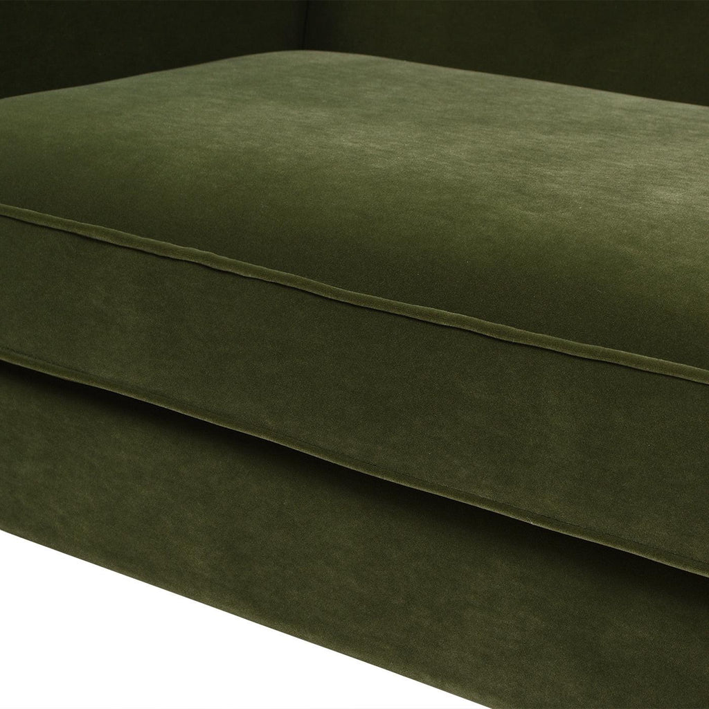Elaine 77' Small Space Sofa in Olive Green Velvet.