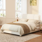 Cloud Boucle Full Bed Frame with Adjustable Headboard in White