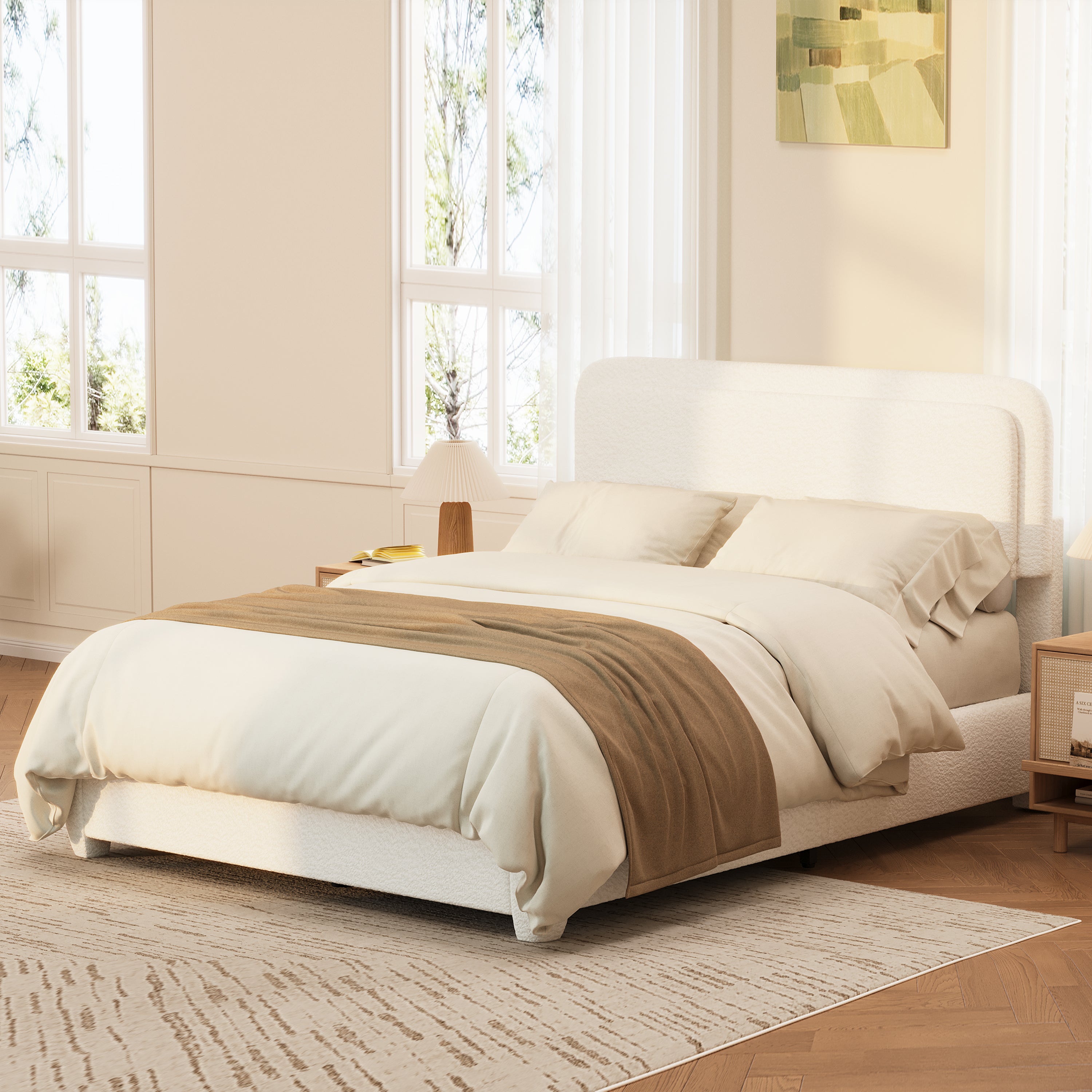 Cloud Boucle Full Bed Frame with Adjustable Headboard in White