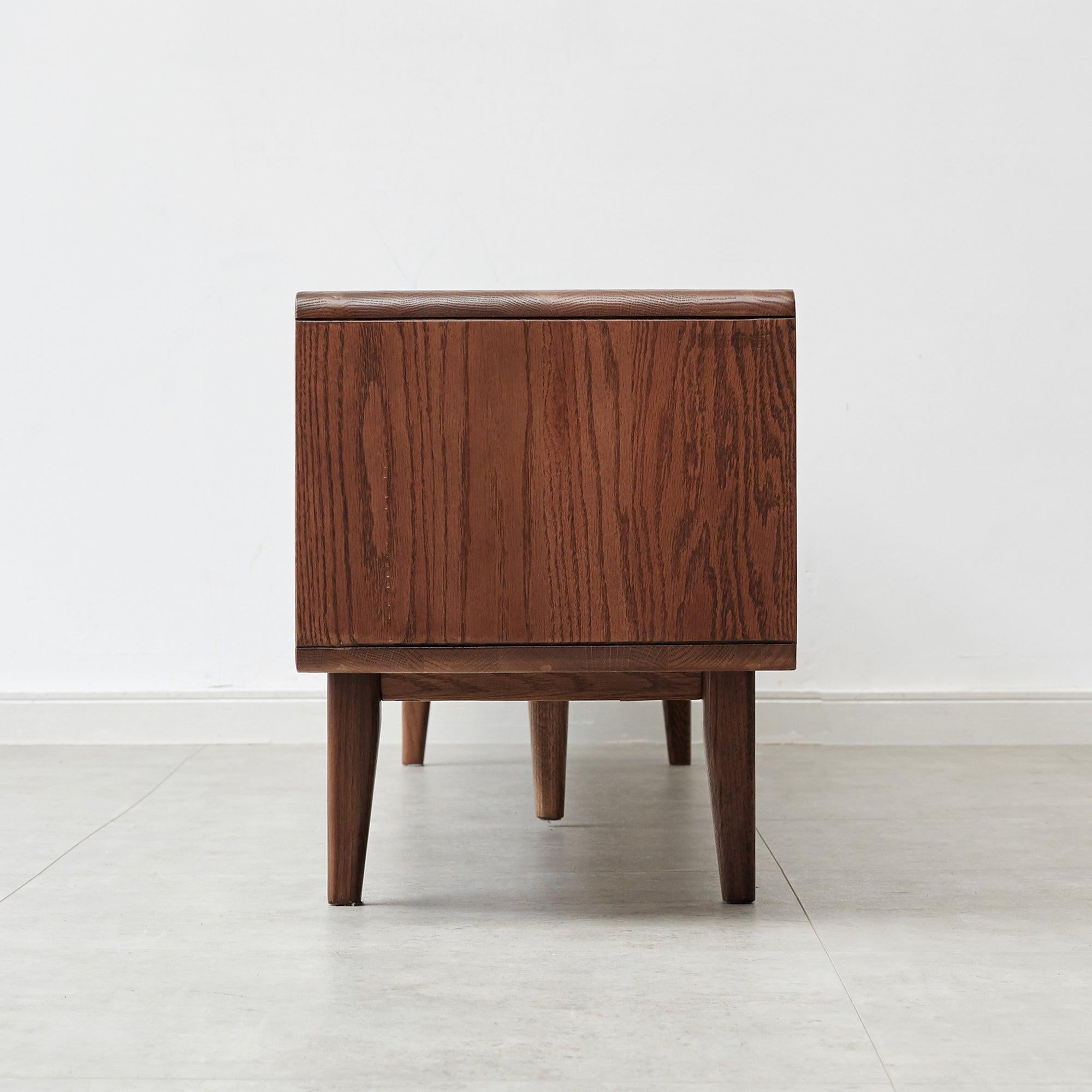 Solid Red Oak TV Cabinet with Glass Doors and Storage.