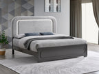 Wenge Wood Full Bed with LED Light Accents and Fabric Headboard