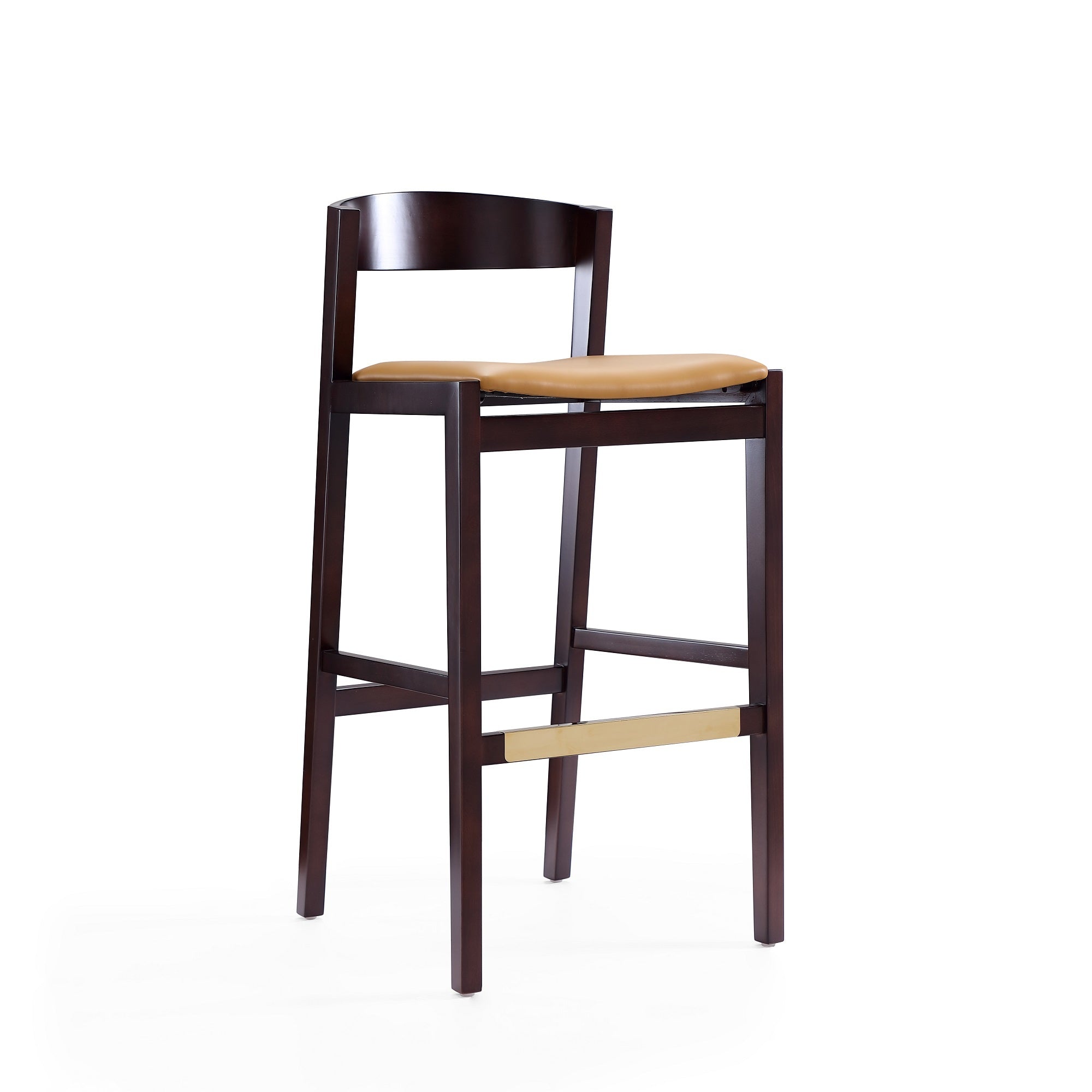 Klismos Wood Upholstered Barstool in Camel