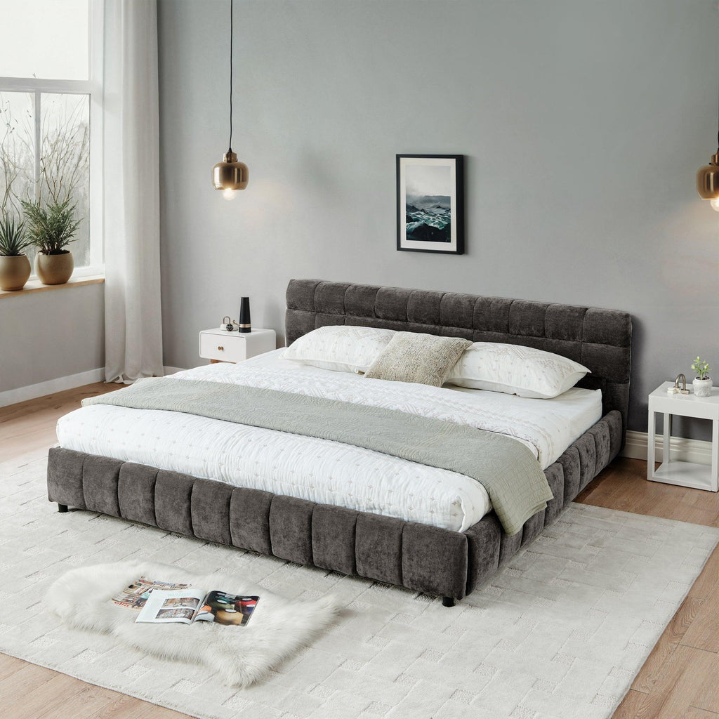 California King Upholstered Bed with Storage - Dark Gray.