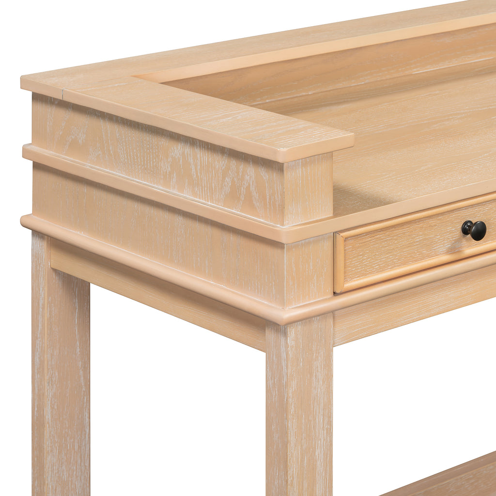 TREXM 4-Piece Dining Table Set for 3, Retro Kitchen Table and Chairs Set with 3 Storage Drawers, Ideal for Small Spaces (Natural)