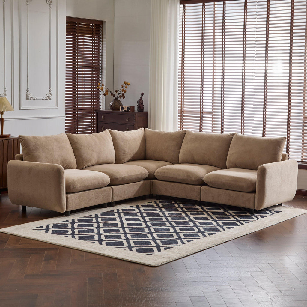 5-Piece L Shaped Modular Velvet Sofa for Living Room.