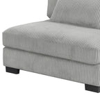 Close-up of Bentley Modular Sectional Sofa seat cushion in gray corduroy, showing soft ribbed texture and thick padding.