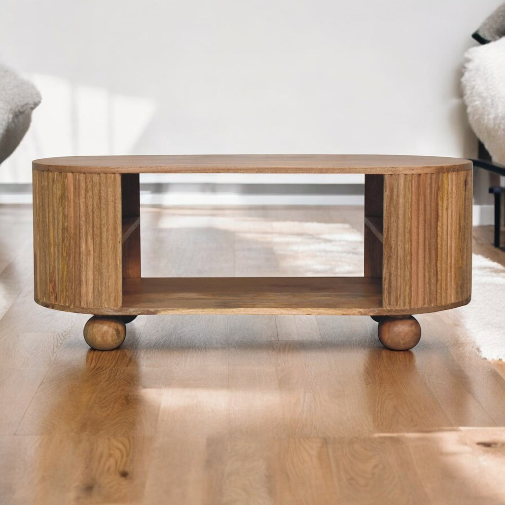 Solid Wood Soba Ball Coffee Table, Open Storage, Light Brown