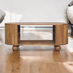 Solid Wood Soba Ball Coffee Table, Open Storage, Light Brown