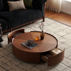 35.4-Inch Walnut Coffee Table with Circular Design.