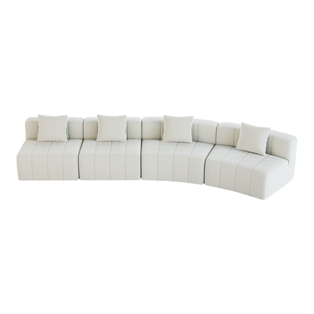 Curved Sectional Sofa with 4 Pillows for Stylish Seating.