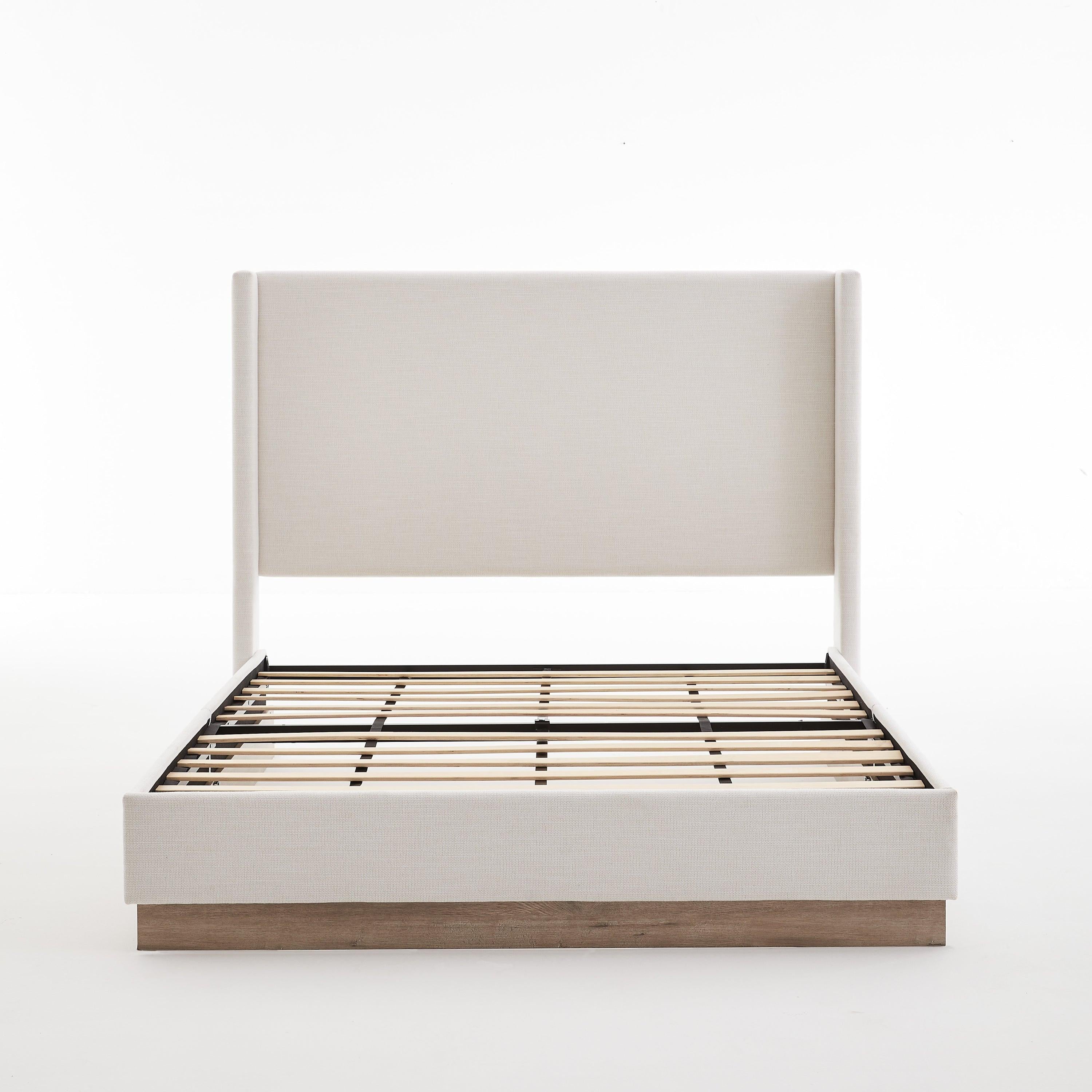 Hosford Wingback Bed King in Textured Ivory Canvas.