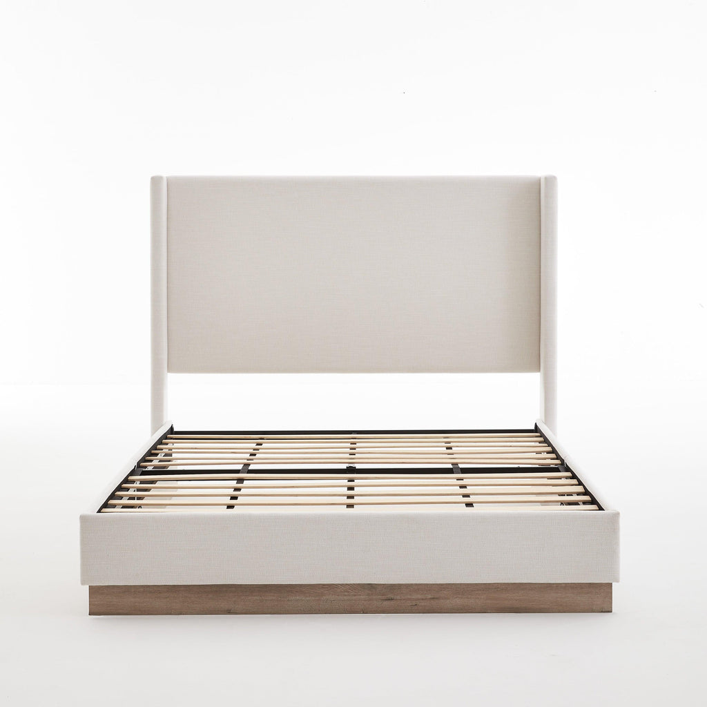 Hosford Minimalist Upholstered Wingback Bed.