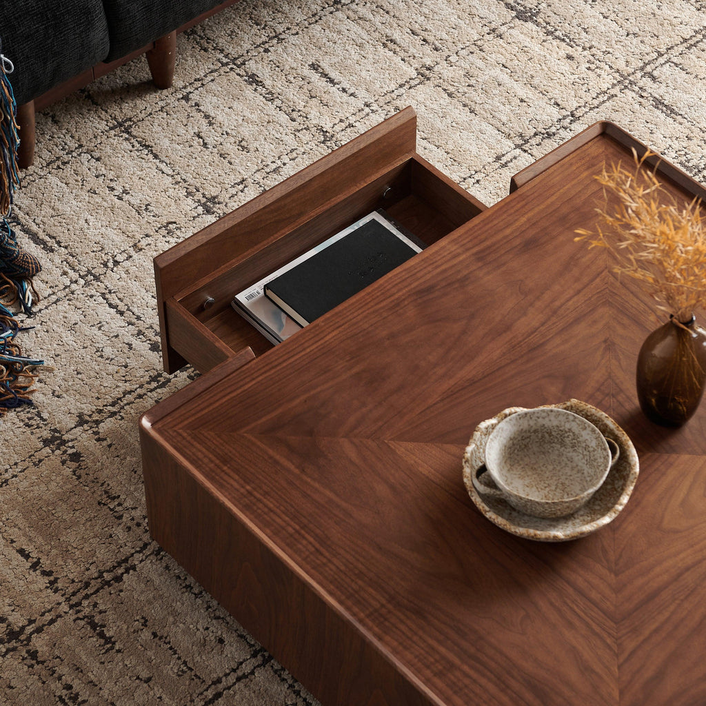 Square Walnut Coffee Table for Living Room.