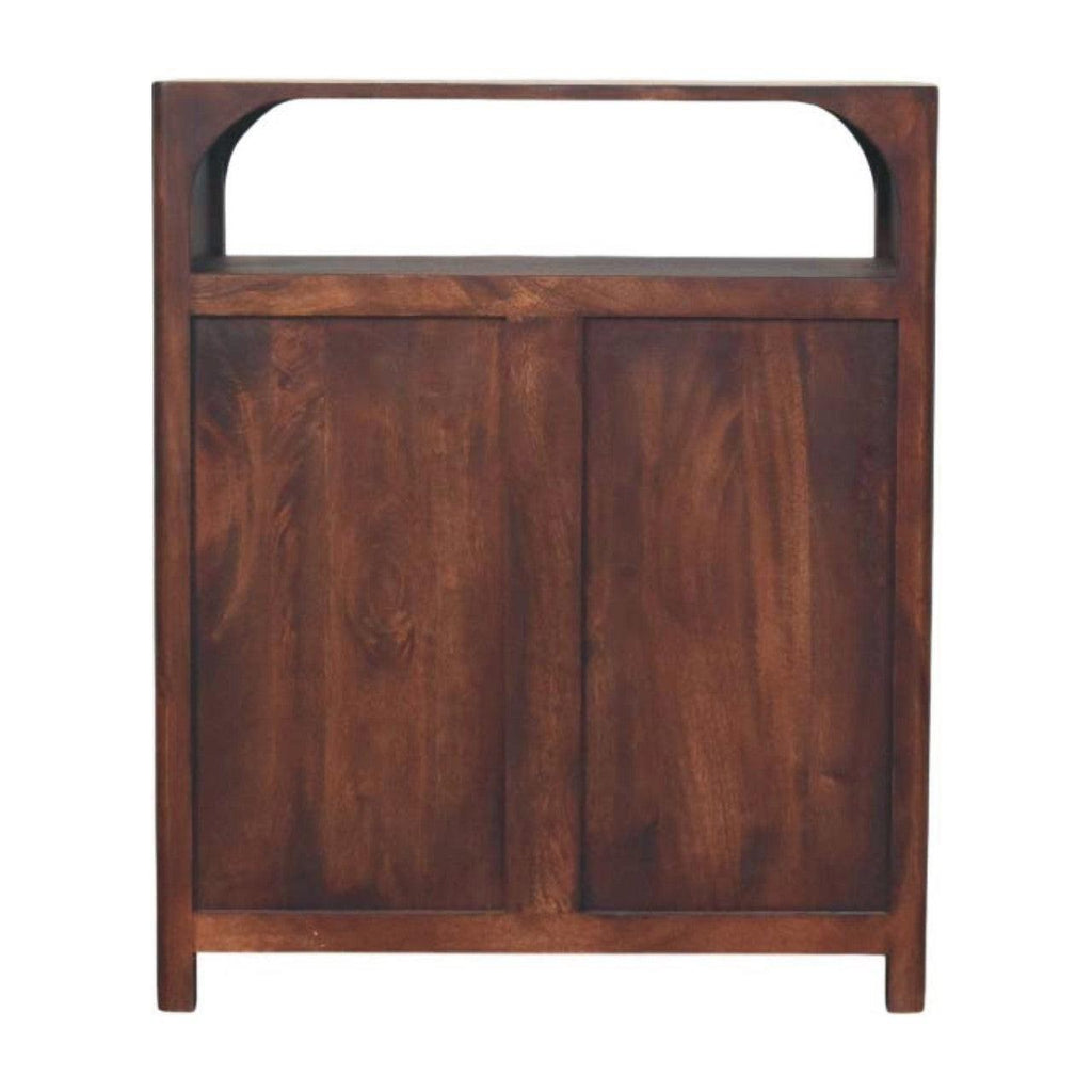 Solid Wood 3 Drawer Chest with Arched Edge Design.