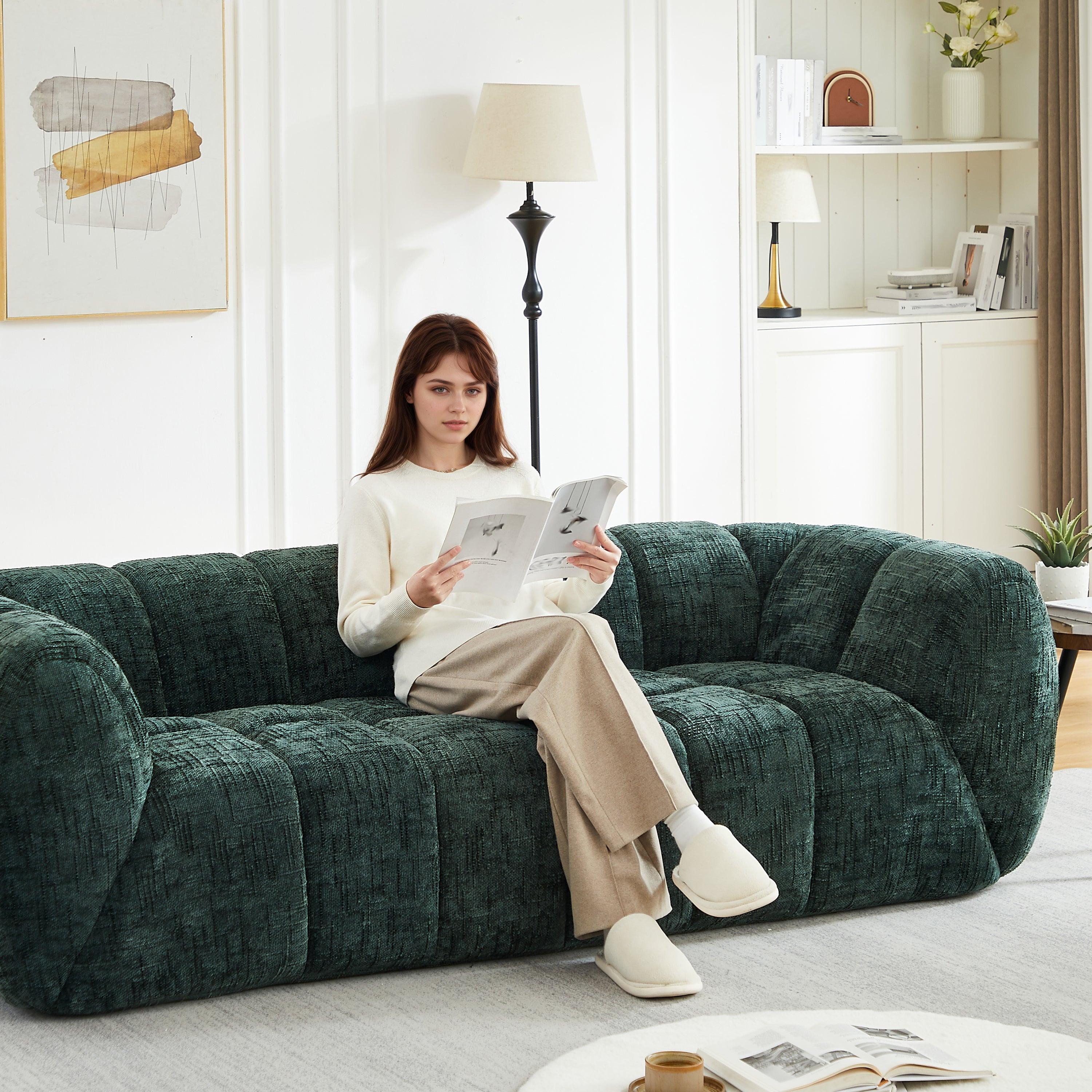 Chenille Foam Sofa - Modern Quilted Design for Comfort.