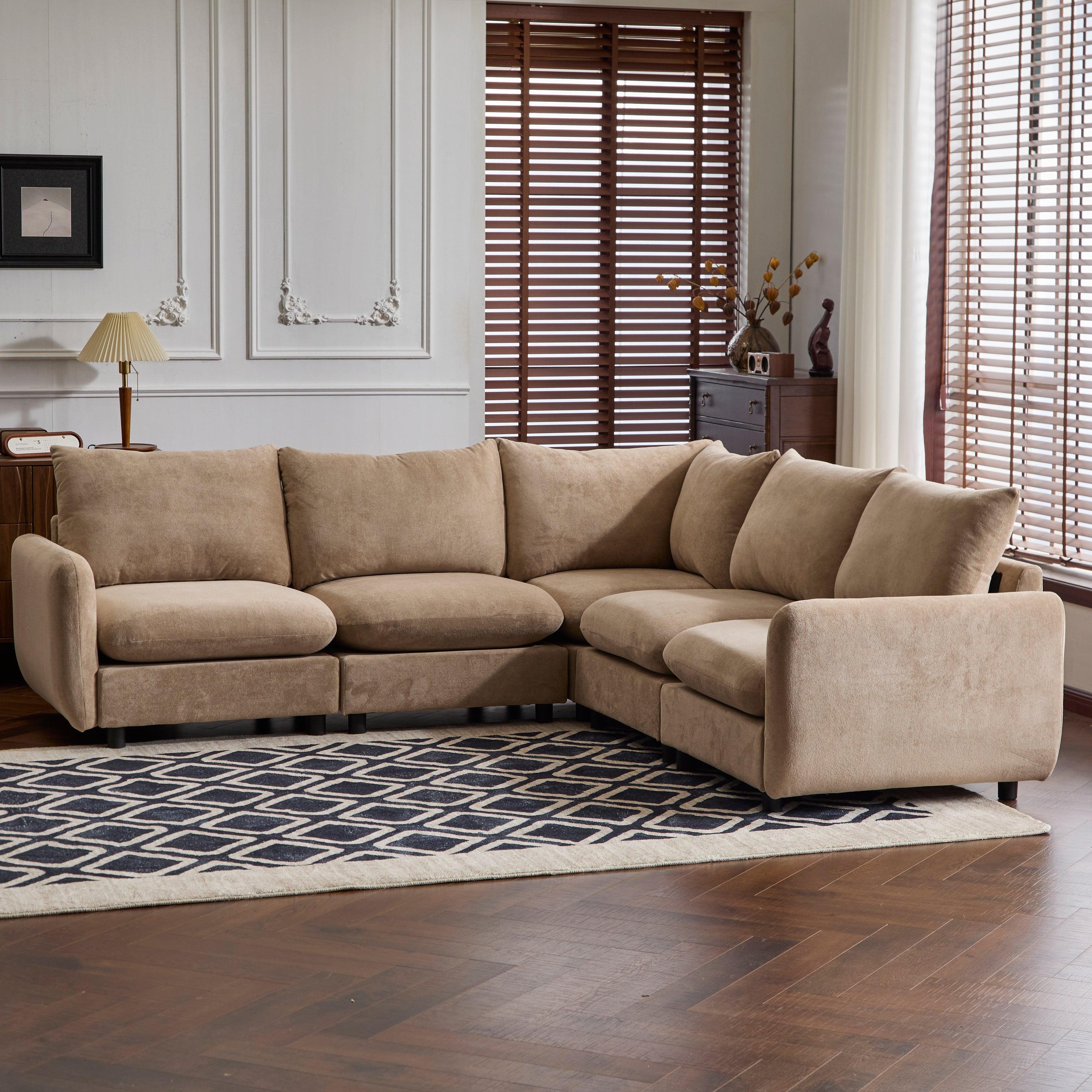 5-Piece L Shaped Modular Velvet Sofa for Living Room.