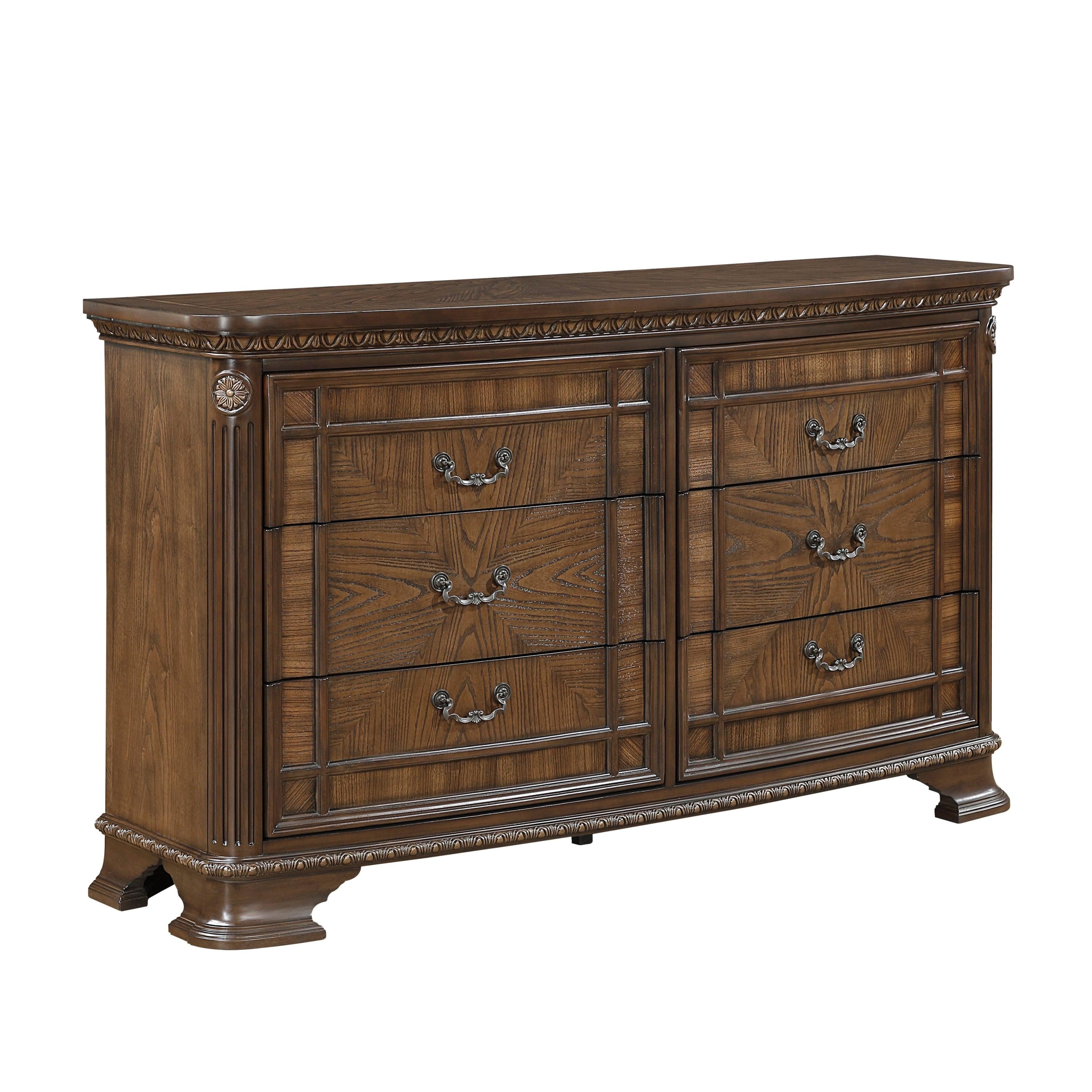 Traditional Dresser with 6 Storage Drawers - Dark Brown.