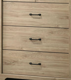 Elara 4-Drawer Light Oak Chest with Black Handles.