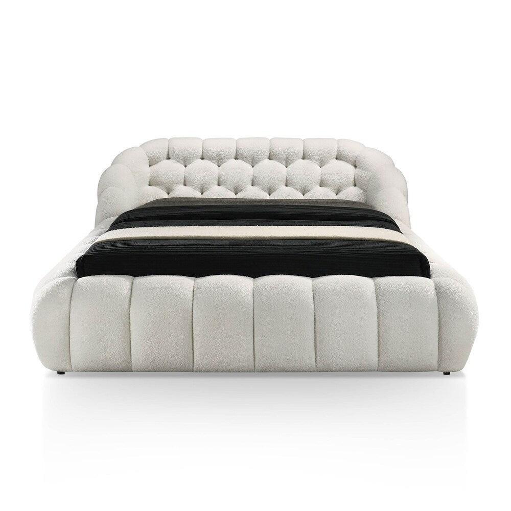 White Chenille King Size Bed with Contemporary Style.
