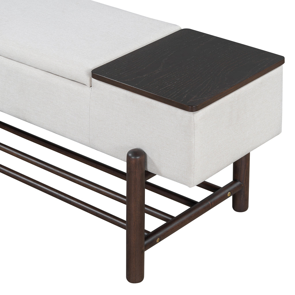 TREXM Farmhouse Upholstered Storage Bench with Hidden Compartment, Modern Entryway Bench for Living Room, Entryway, and Hallways (Espresso)