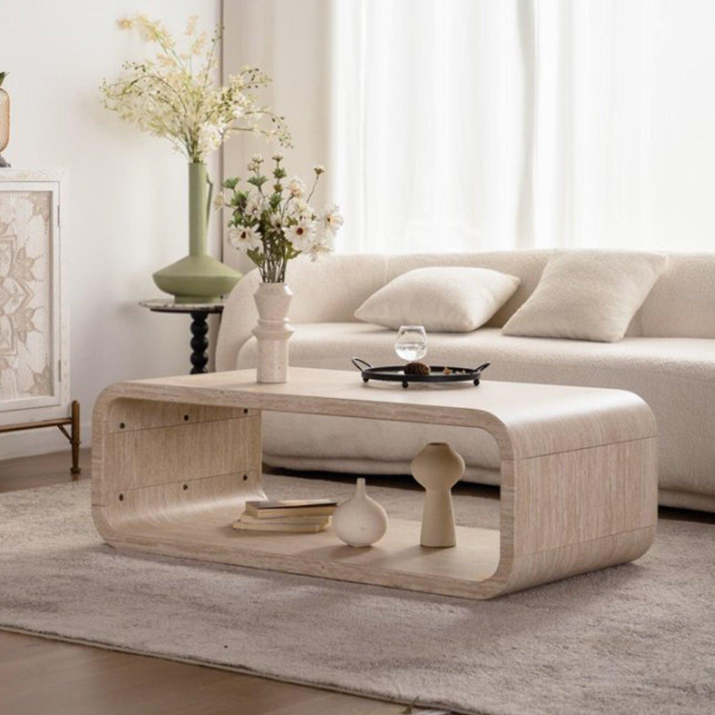 Modern Light Wood Coffee Table with Open Storage.