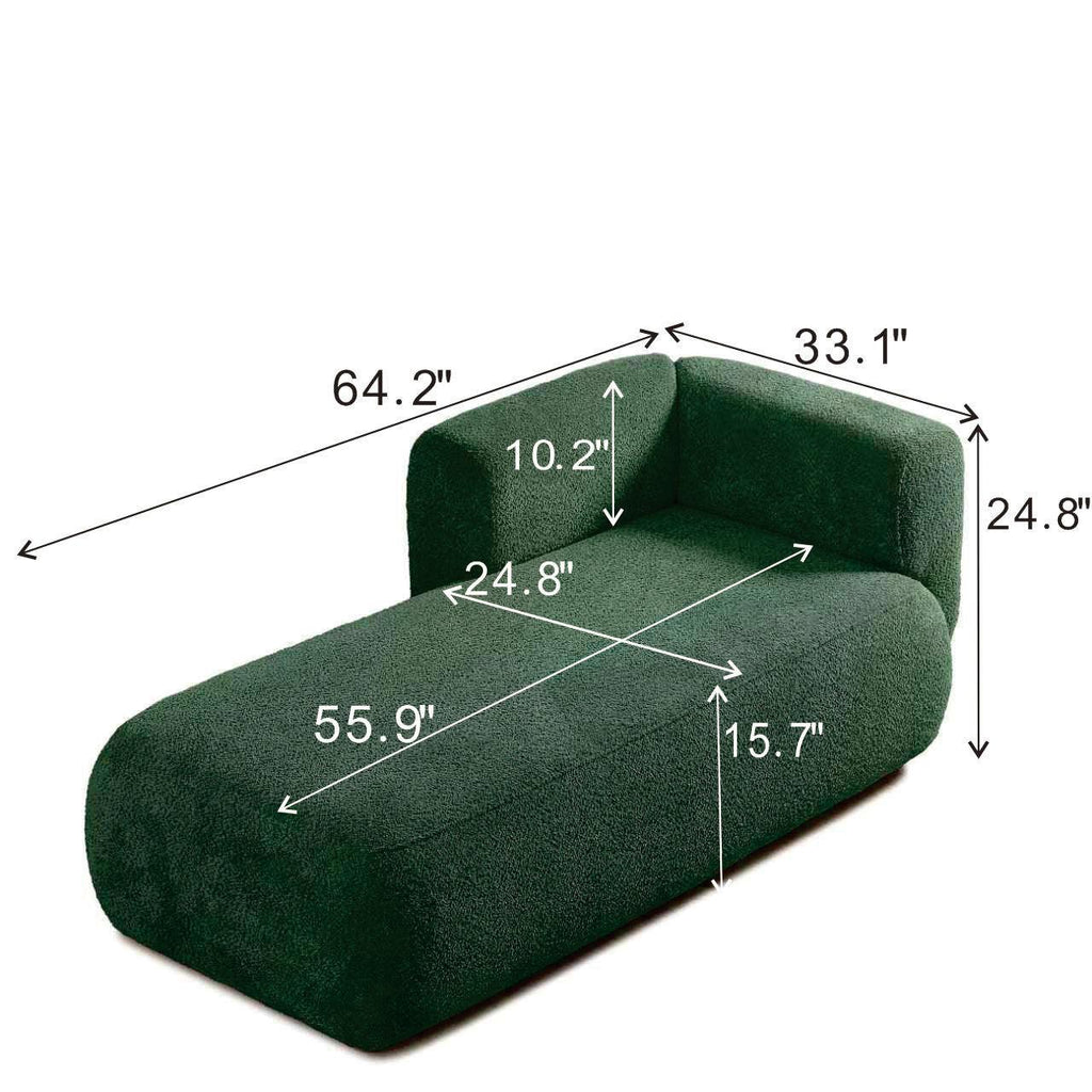 Upholstered Chaise Lounge - Green Foam & Spring Design.