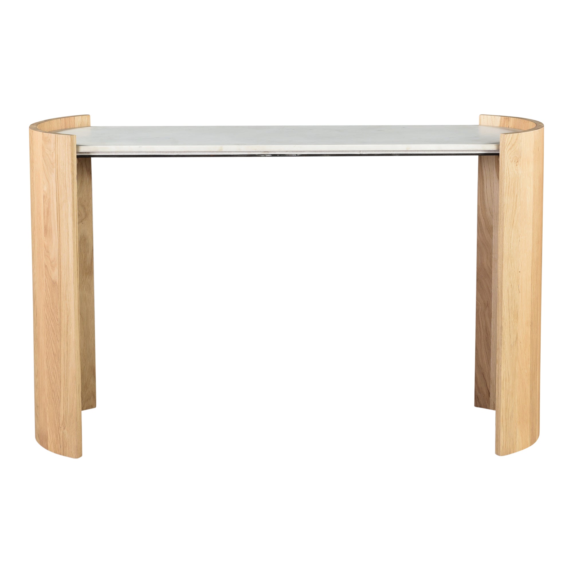 Dala 50-Inch White Marble and Oak Console Table with Arched Legs