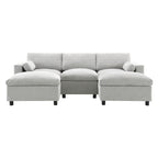 Front view of Chenille Modular Sofa - U-Shaped Couch with Storage showing three-seat base and two ottomans for flexible seating.