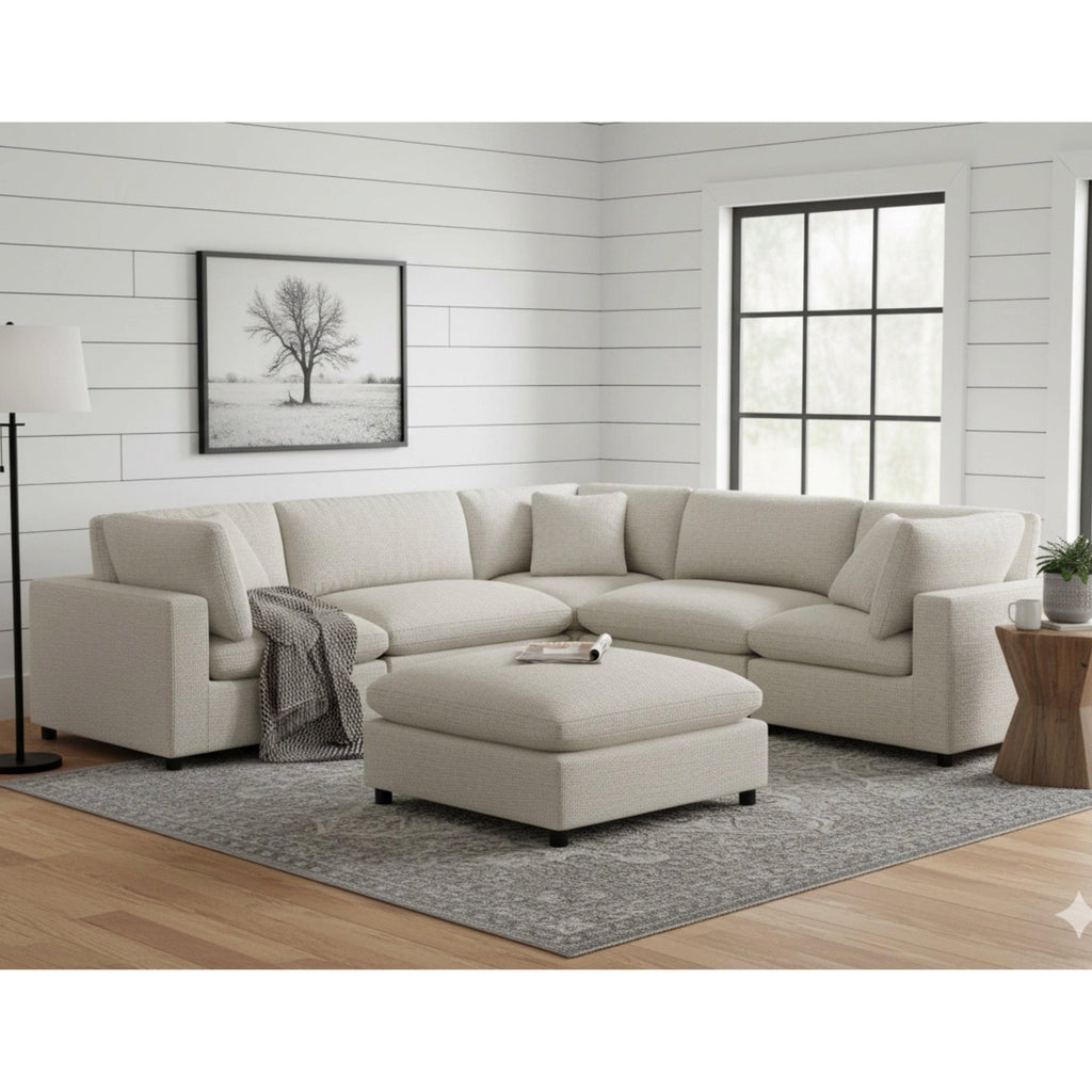 Cassandra Beige Fabric 40 in. Square Ottoman.