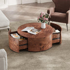 Burl Wood Coffee Table with Drawers - 360° Rotating Top.