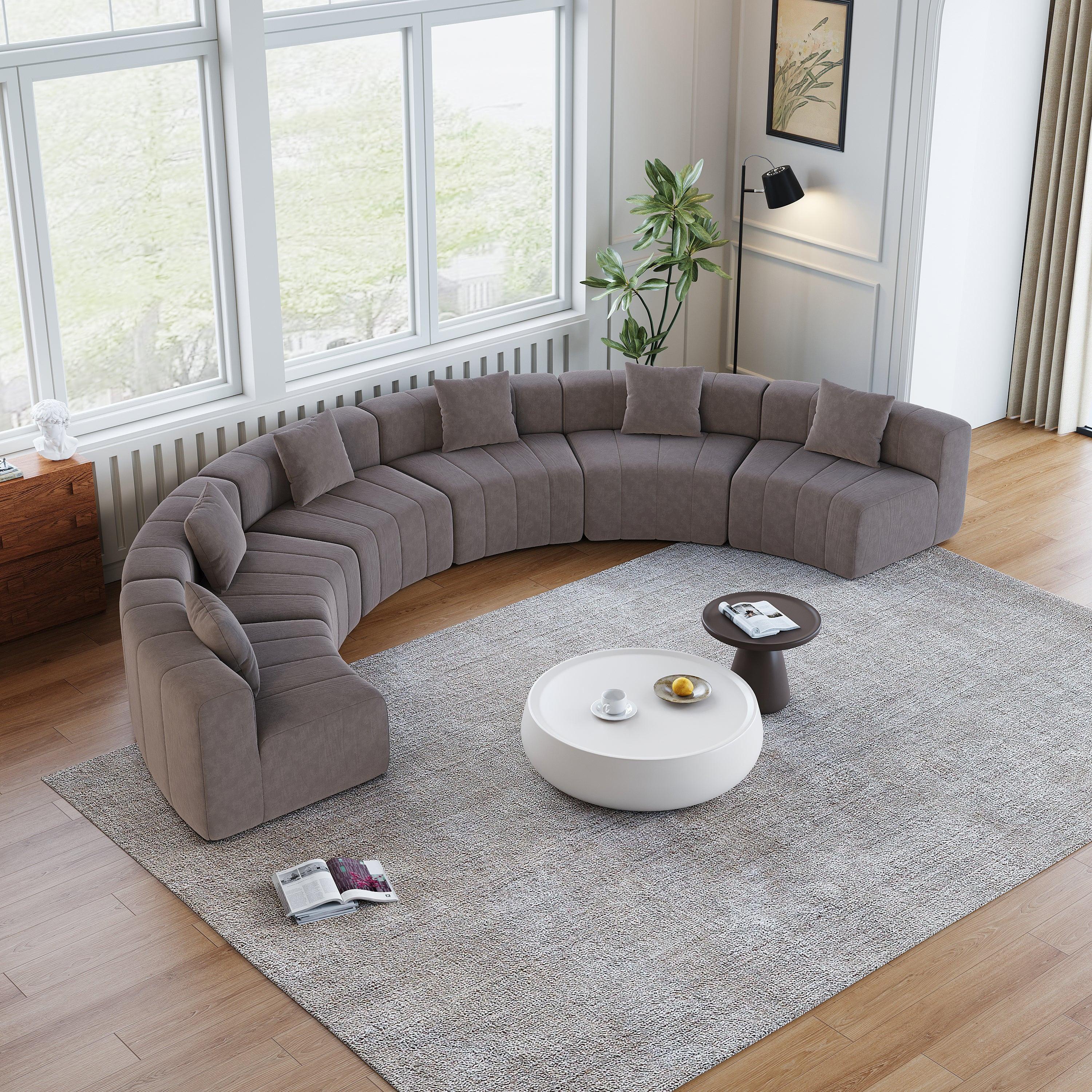 Curved Sectional Sofa with 6 Pillows for Living Room.