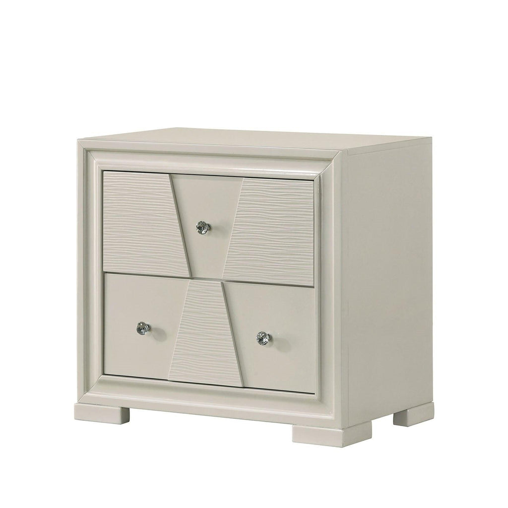 White Contemporary Nightstand with Textured Panels.