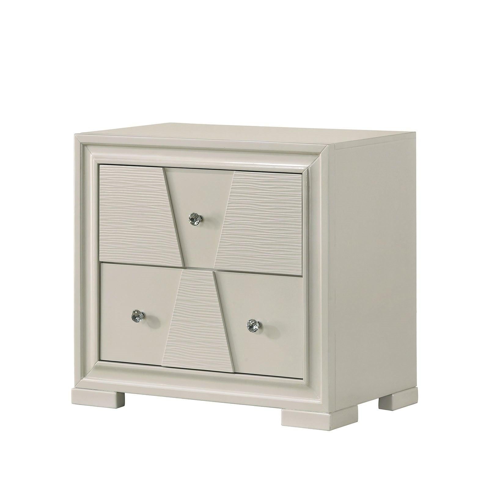 White Contemporary Nightstand with Textured Panels.