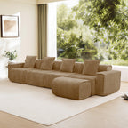 Modular L Shape Sofa: No-Assembly, Velvet Brown 4-Seater.