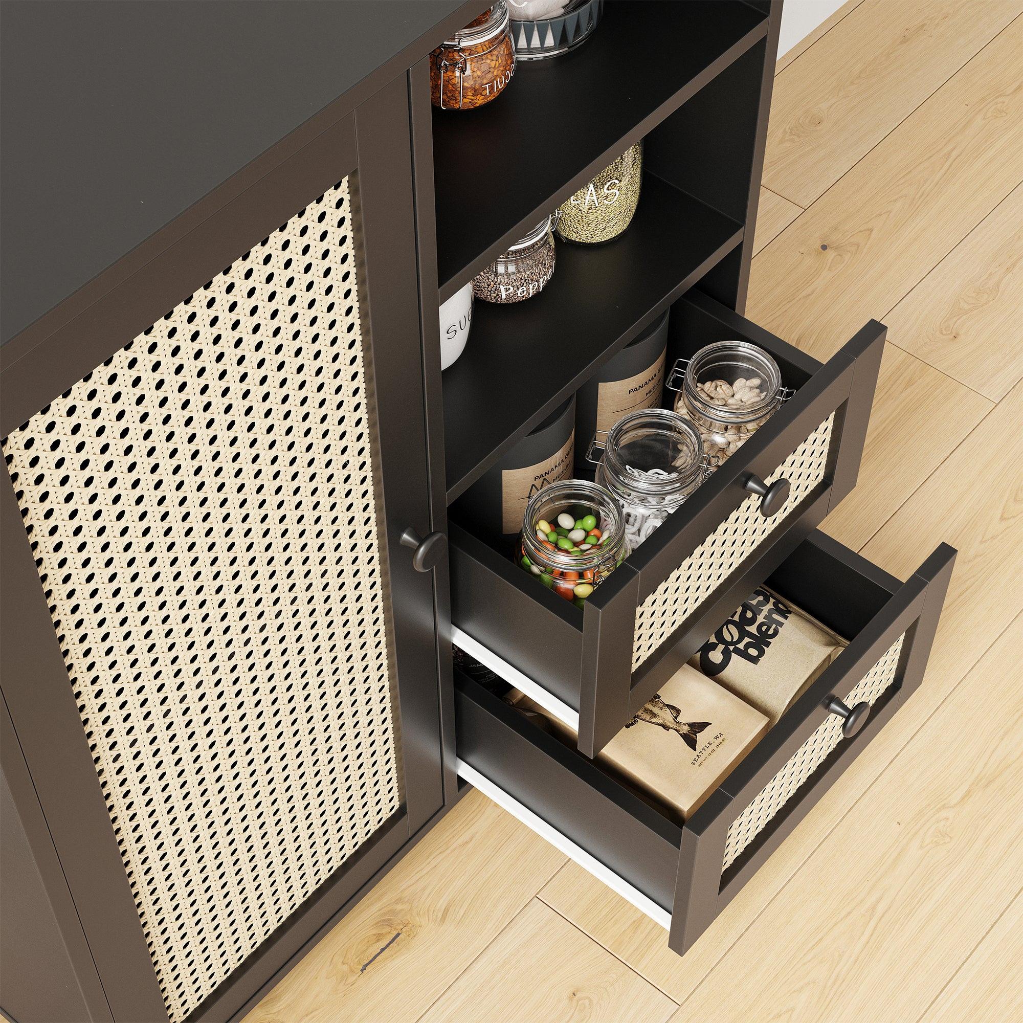 Rattan Buffet Cabinet with Drawers for Living Room & Kitchen.