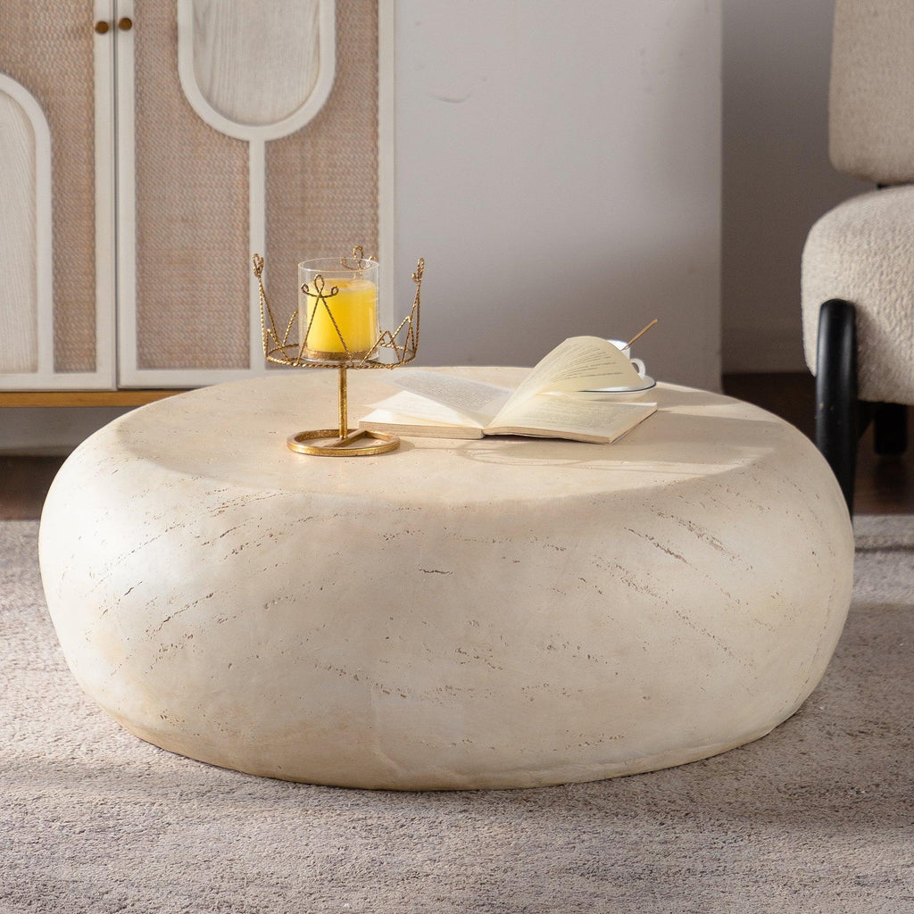 Mid-Century Round Coffee Table - MgO Faux Stone Design.