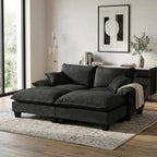 Modern Black Chenille Modular 4-Seater Sectional Sofa with Ottomans