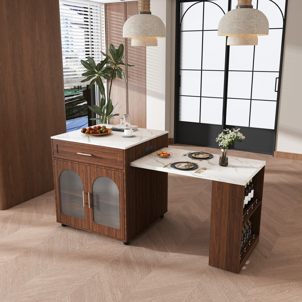 80-inch Expandable Kitchen Island with Dining Table.