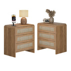 Rattan Nightstand with 3 Drawers for Modern Bedrooms.