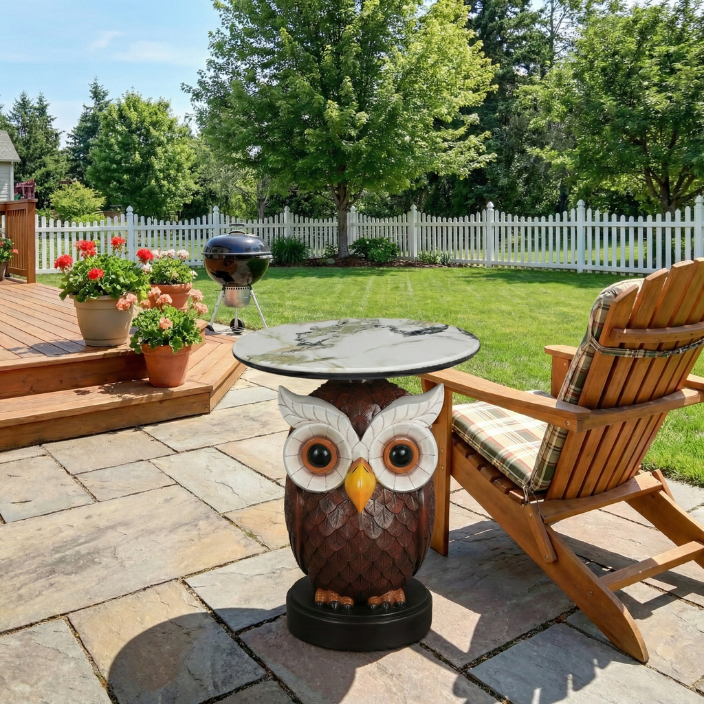 Owl Accent Table - Art Deco Animal Statue for Livingroom.