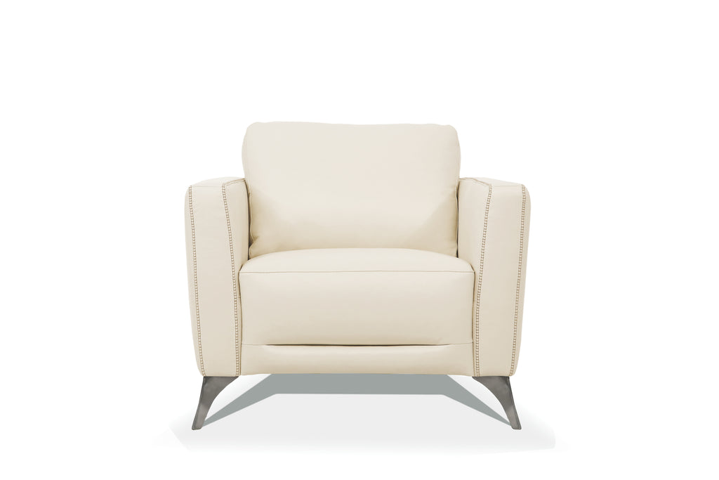 Malaga Cream Leather Accent Chair with Chrome Metal Legs